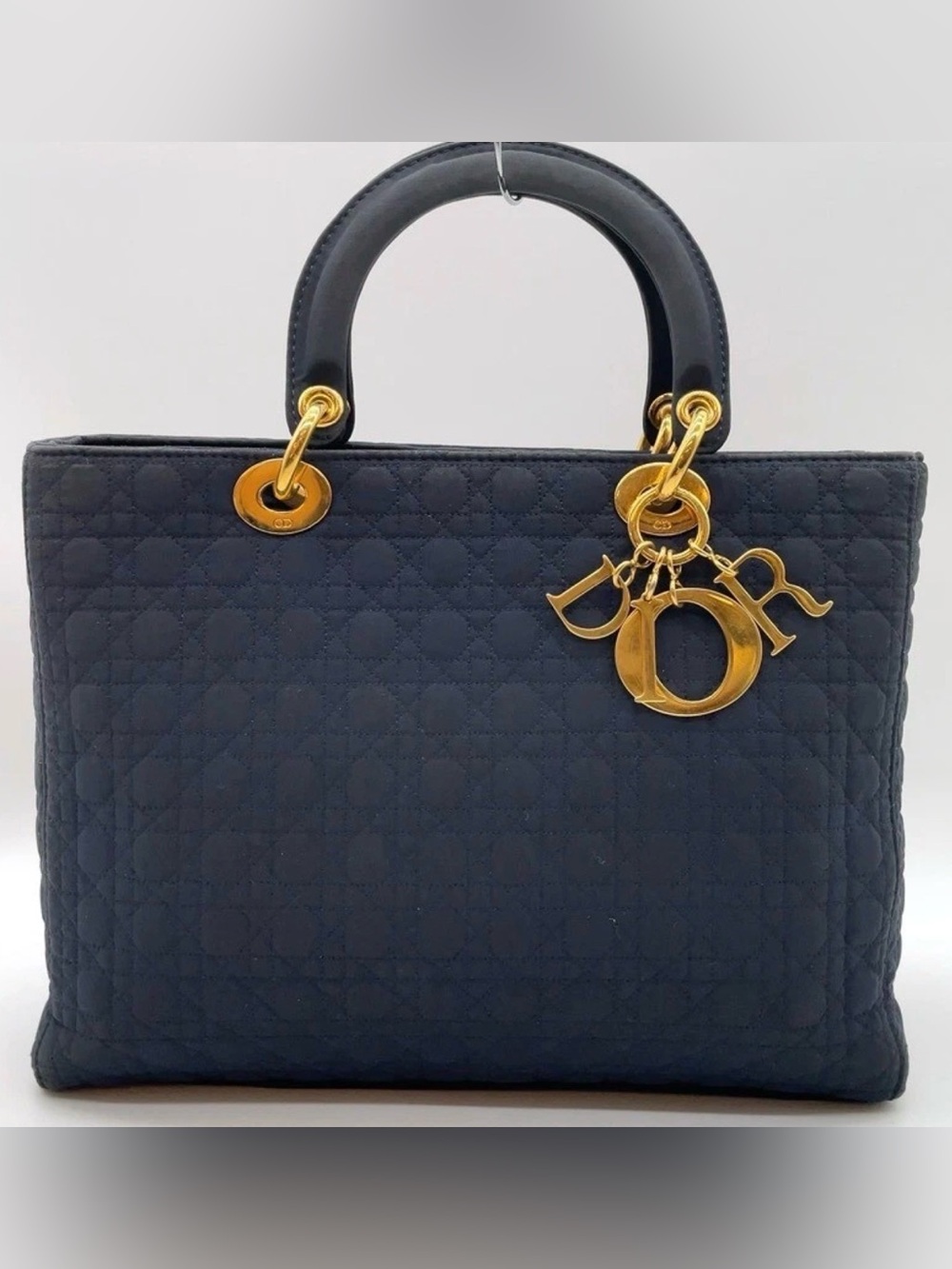 Dior Navy Quilted Top-Handle Satchel with Gold Hardware Lady Dior bag Authentic